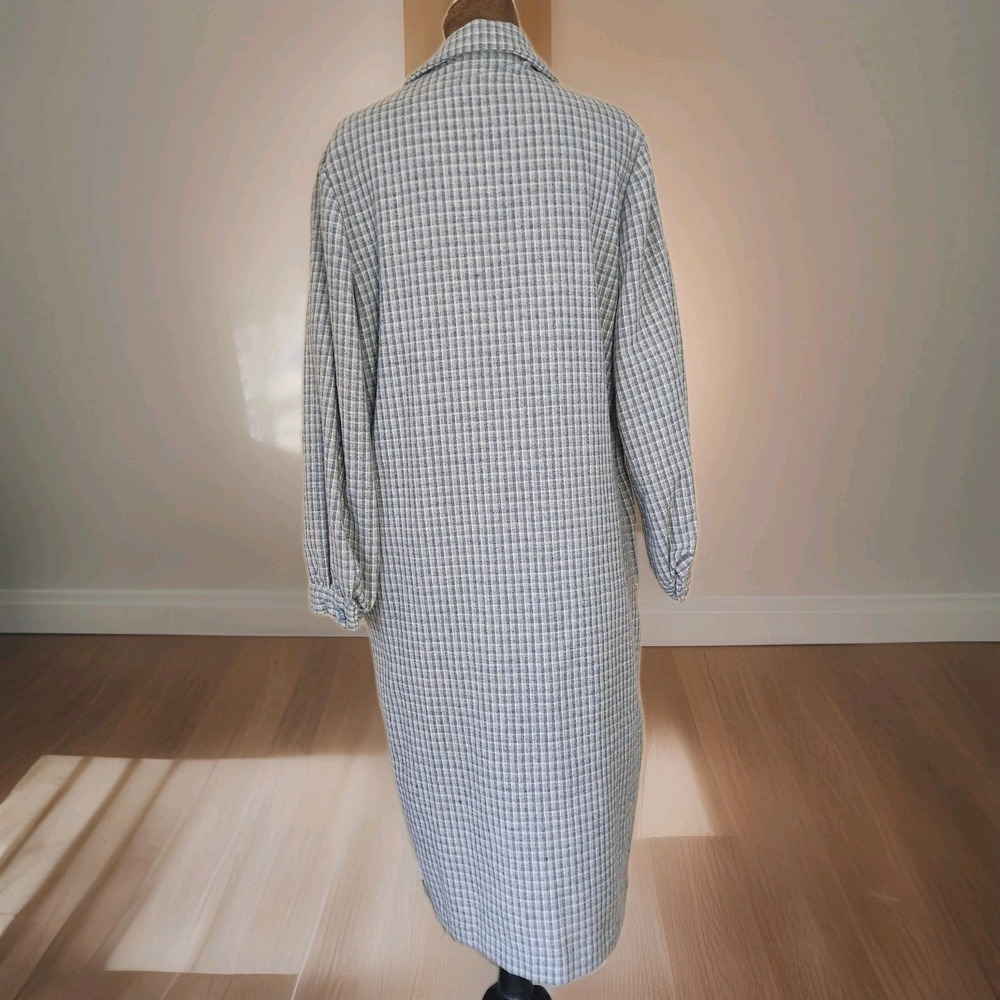 Vintage Handmade Plaid Duster Coat Blue Mid Length Pockets Soft Academia Women's - Picture 5 of 8